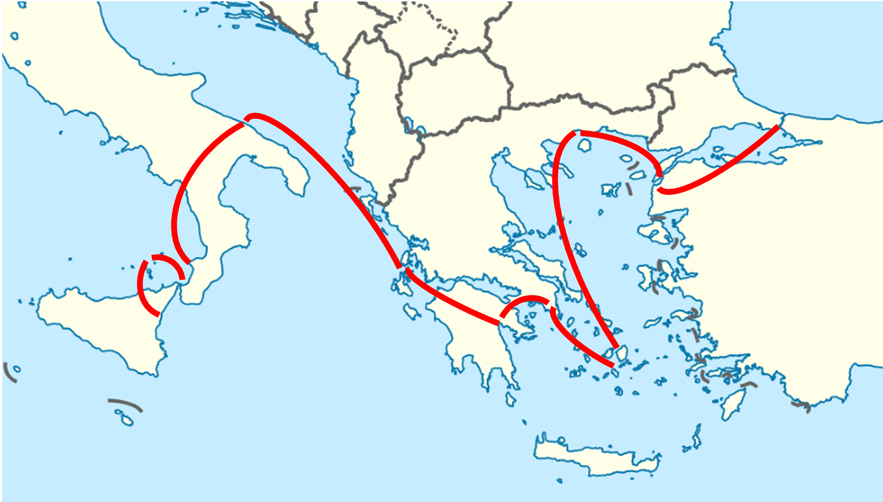 Kaart van de Odyssee reis Griekenland Turkije Italië