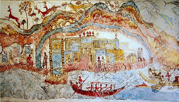Akrotiri fresco van paleis en schepen - Odyssee Griekenland